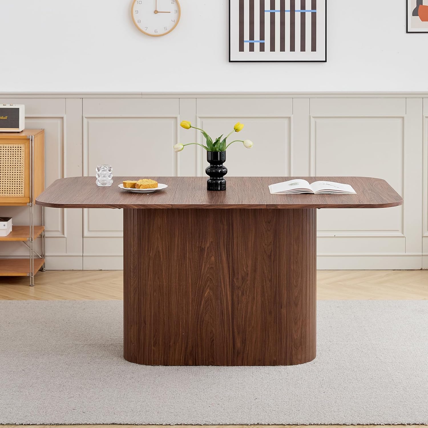 Moderner Esstisch für 4–6 Personen, 160cm Rechteckiger Küchentisch mit Schwerem Säulenfuß für Wohnzimmer, Küche, Wohnung (Dunkelbraun)