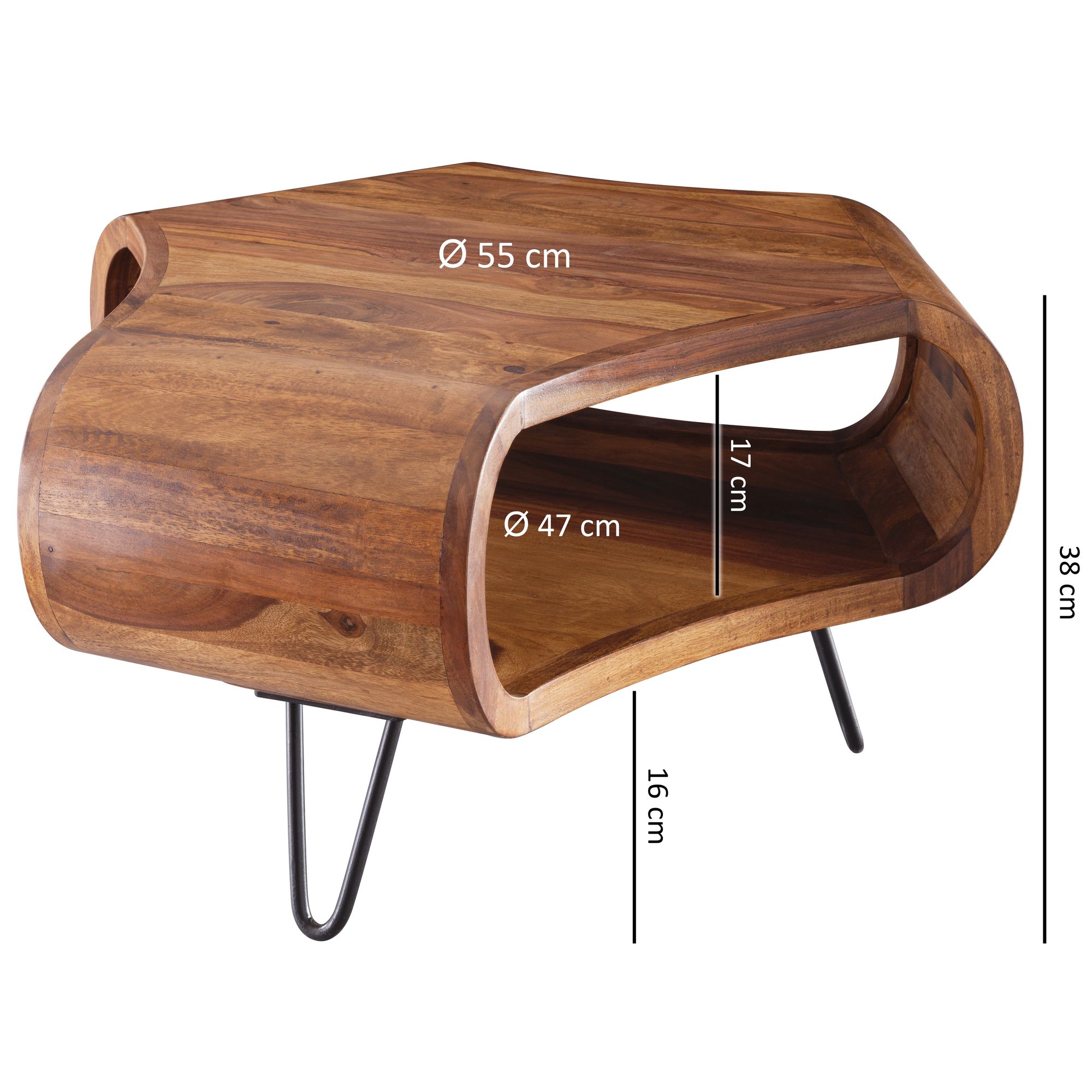 KADIMA DESIGN Massiver Couchtisch aus Sheesham Holz, Landhaus-Stil, Stauraum, 55x38x55 cm.