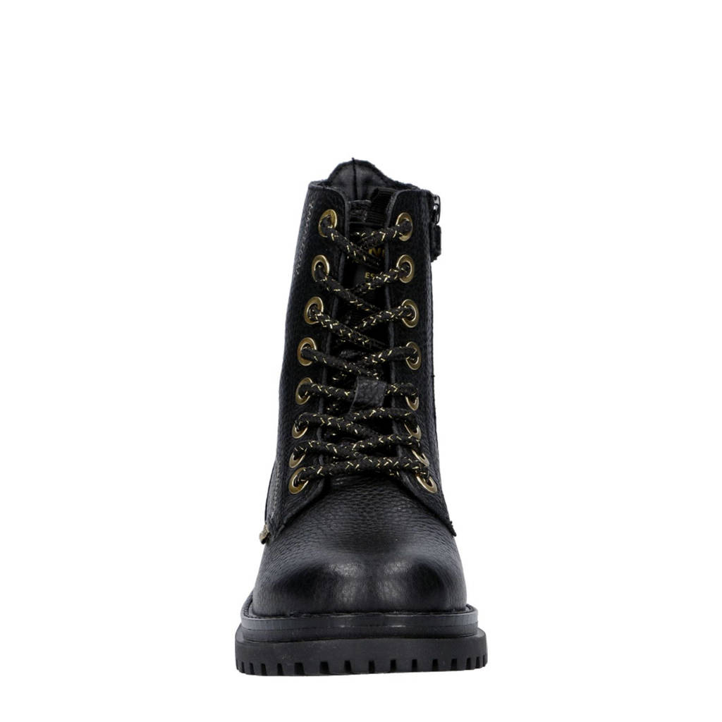 Vingino leren veterboots zwart