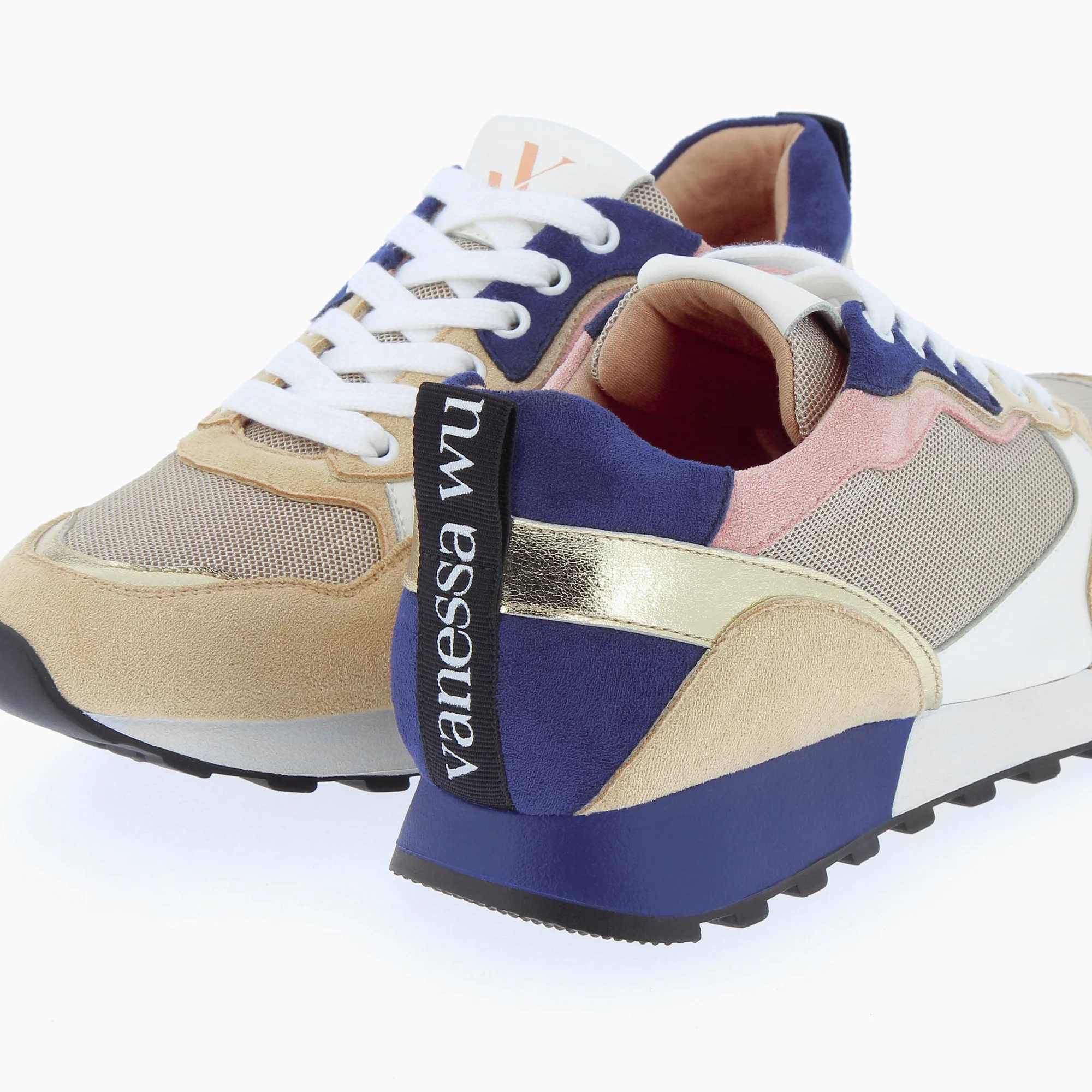 Sneakers-Baskets Nolwenn beige et marine à semelle running