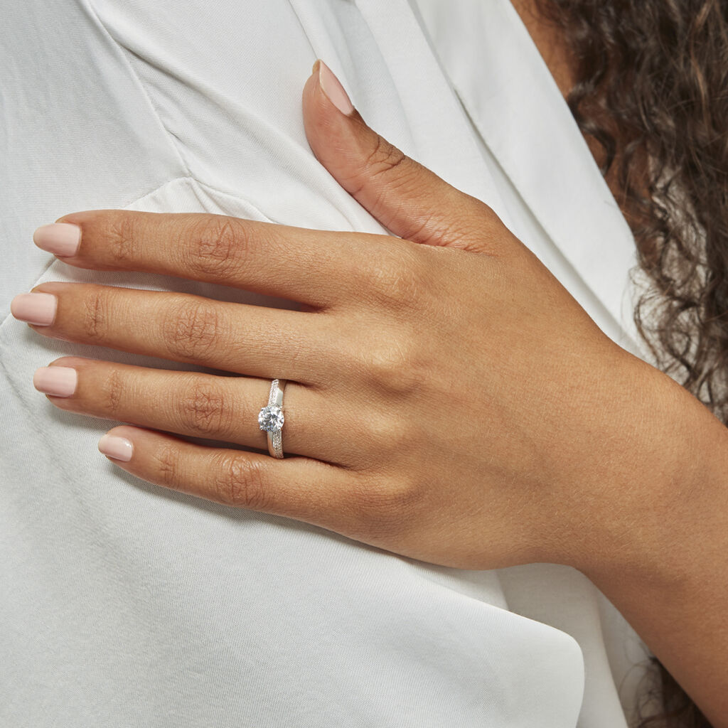 Bague Solitaire Messine Or Blanc Oxyde De Zirconium