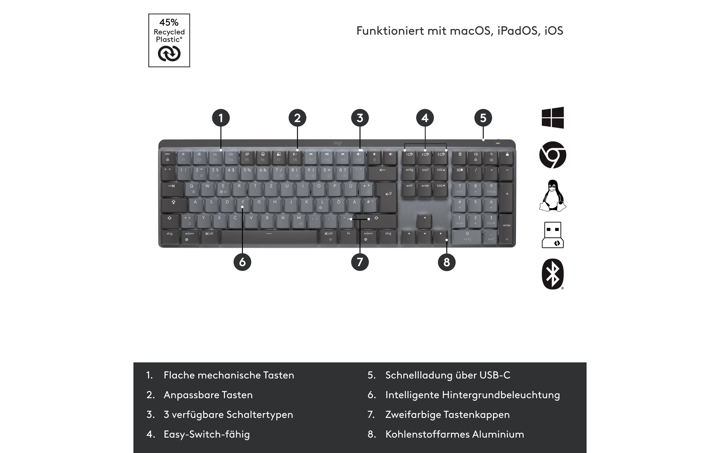 Tastatur MX Mechanical<br>Kompakte, kabellose Business-Tastatur mit mechanischen Tasten
