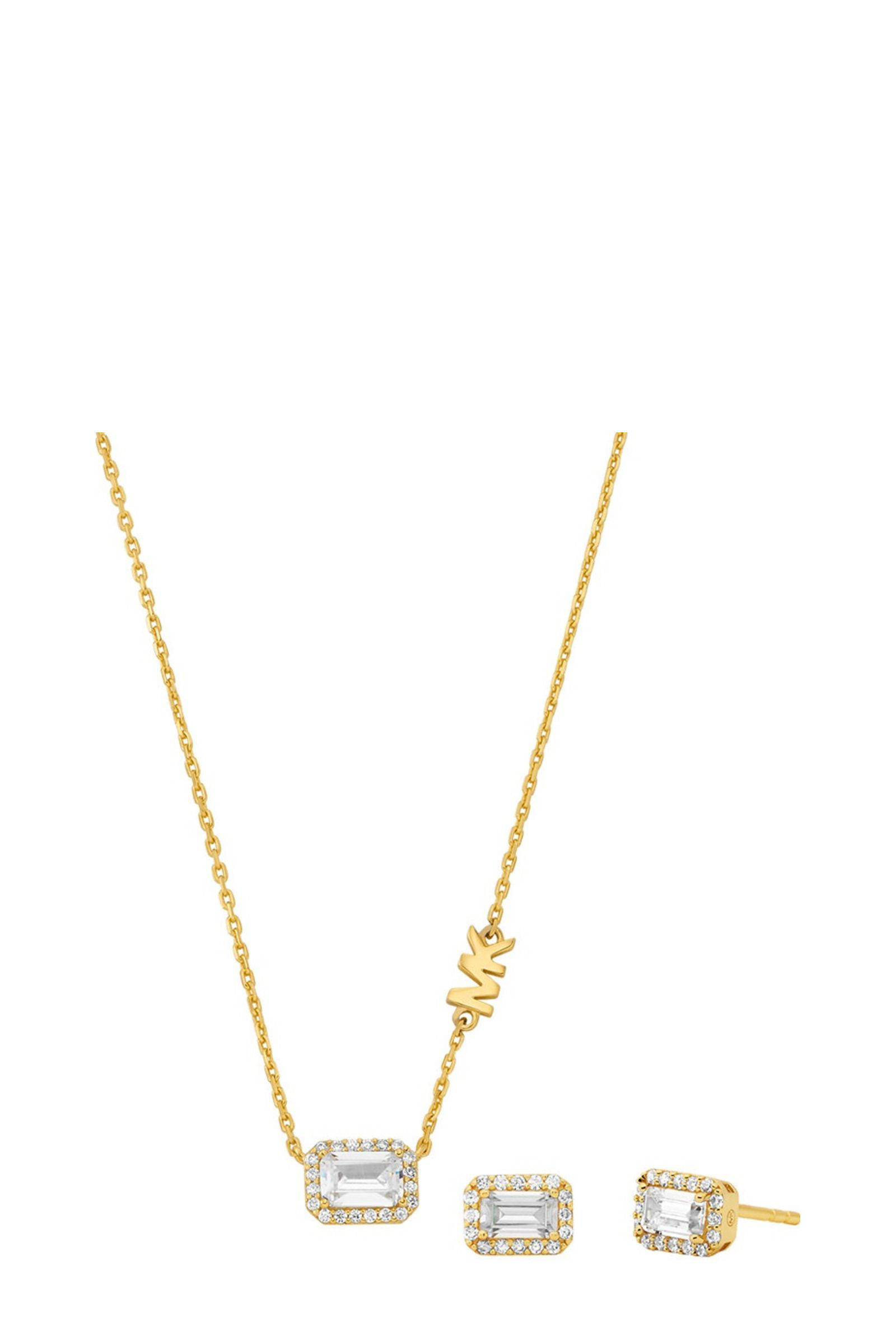 Michael Kors oorbellen + ketting MKC1759CZSET goudkleurig