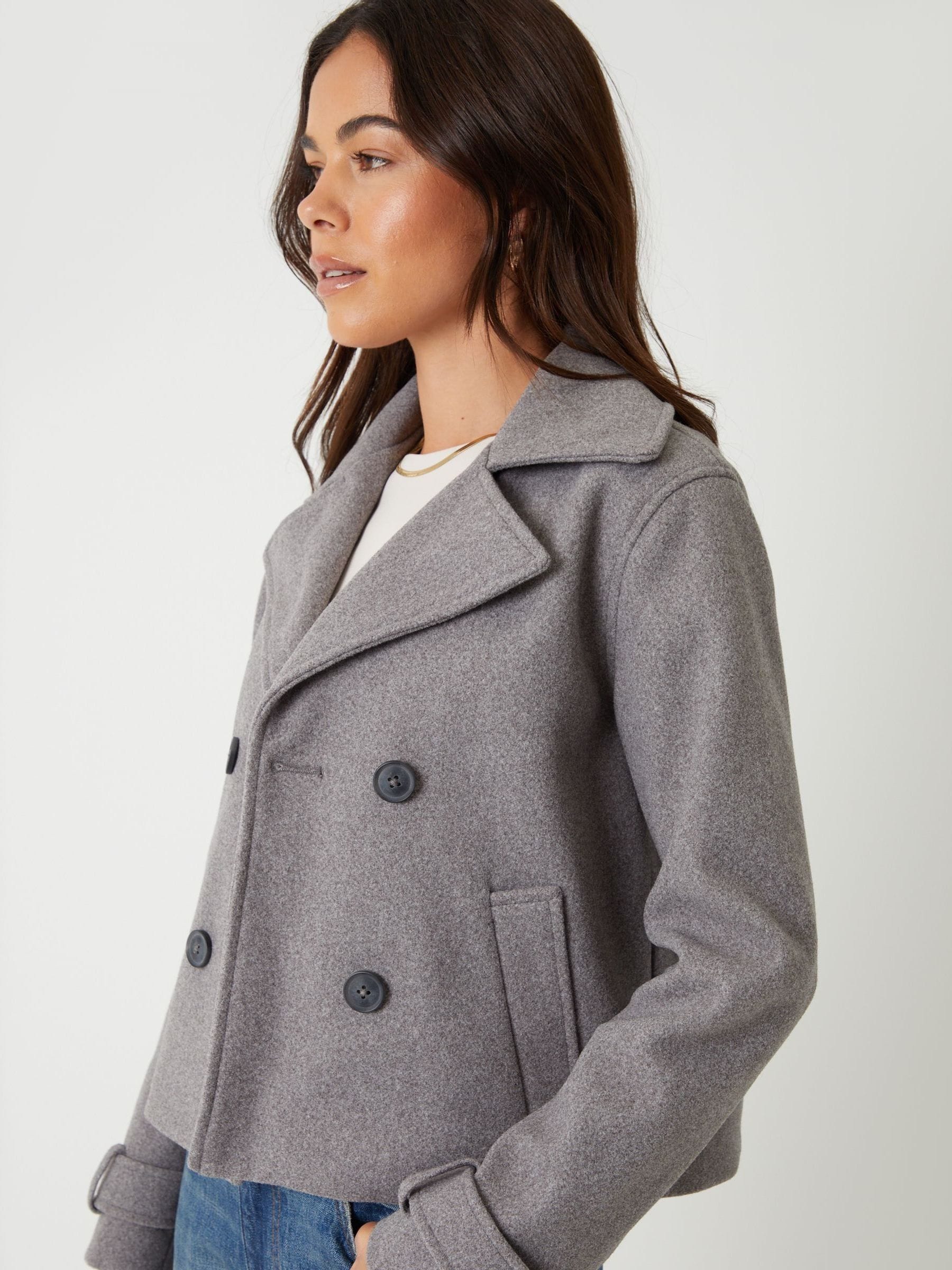 Grijs - Threadbare Faux Wool Cropped Trench Coat