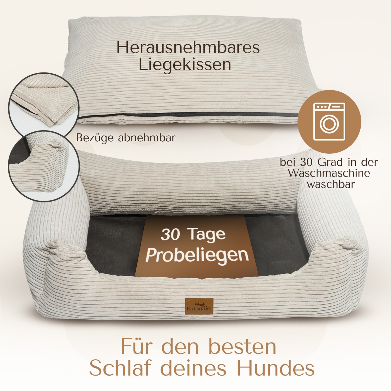 Freudentier Orthopädisches Hundebett aus stilvollem Cord M