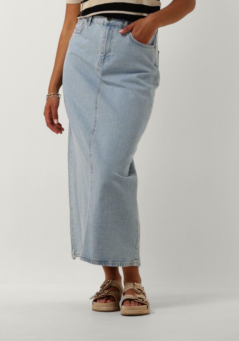 OBJECT blauwe object midirok objellen mw long denim skirt