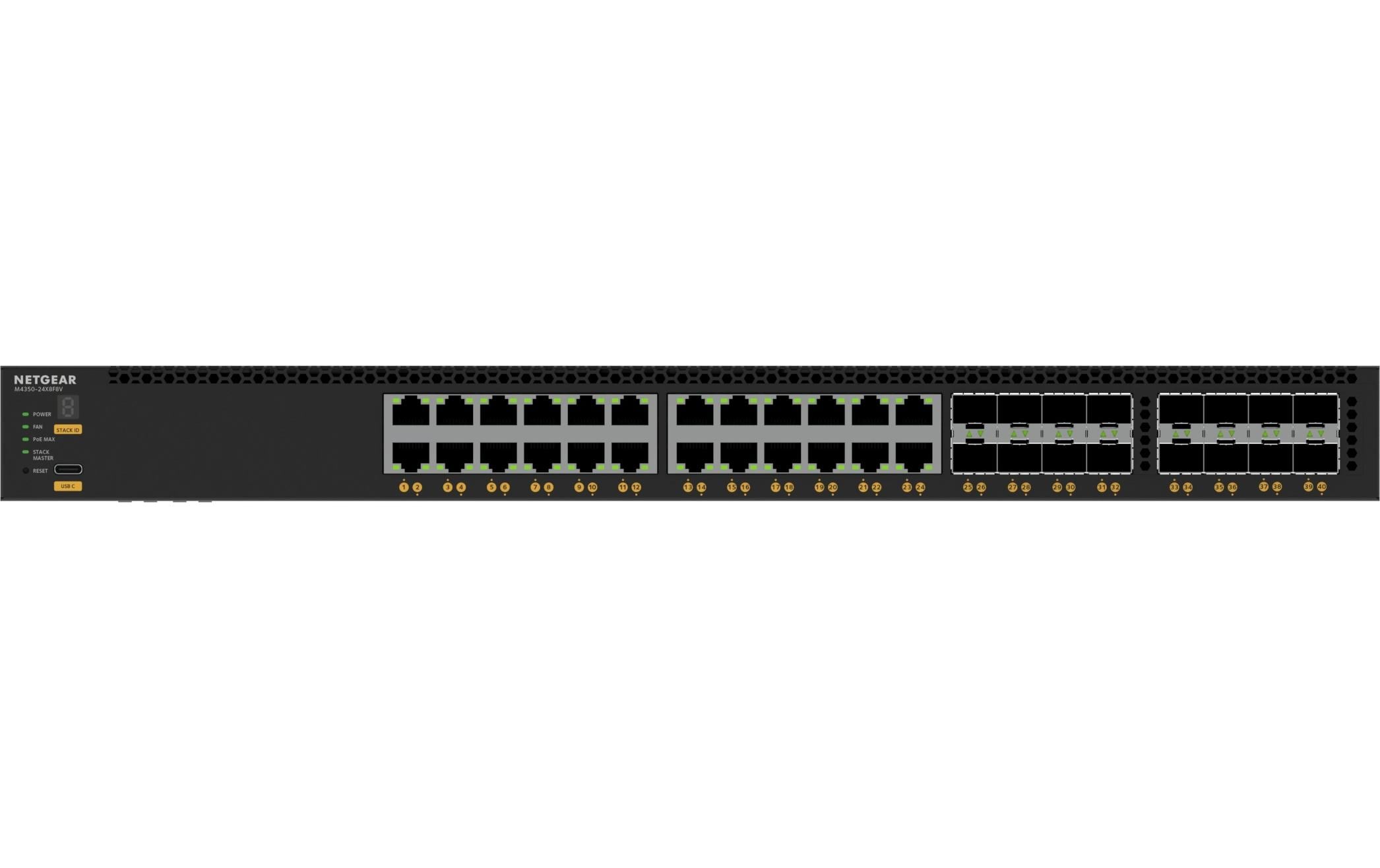 PoE++ Switch AV Line M4350-24X8F8V 40 Port<br>24x10G/Multi-Gig PoE++ (290W Basisstation, bis zu 1.770W), 8xSFP+ und 8xSFP28 25G Managed Switch