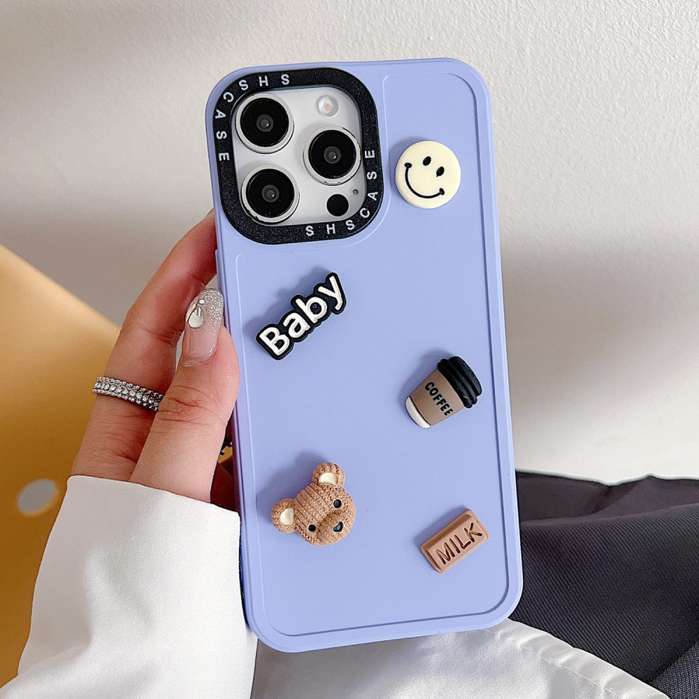 iPhone 16 Pro Max 3D Gummi Case Schutzhülle mit Beweglichen Stickern - Lila