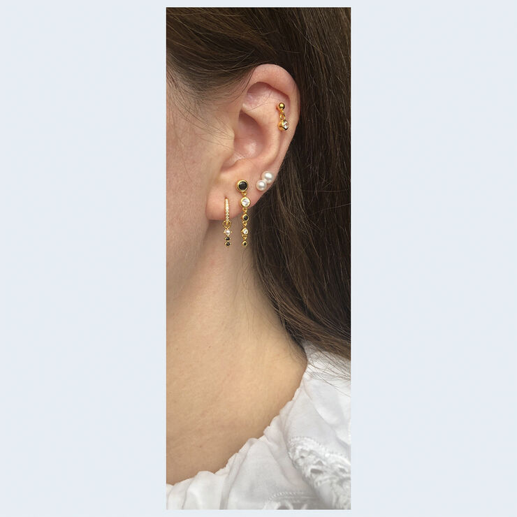 The Earring Shop Charm Huggie Black Guld