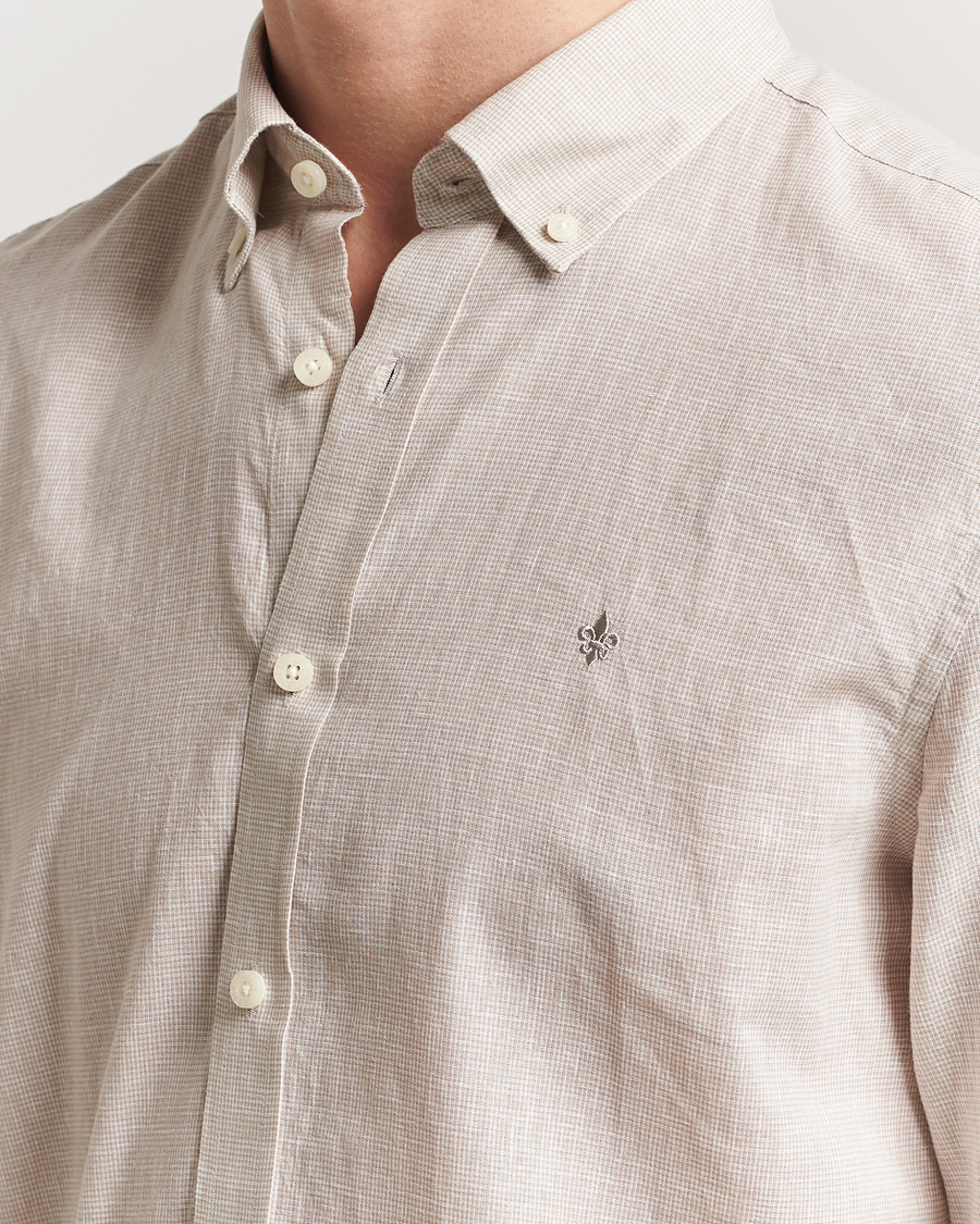 Morris Linen Checked Shirt Khaki