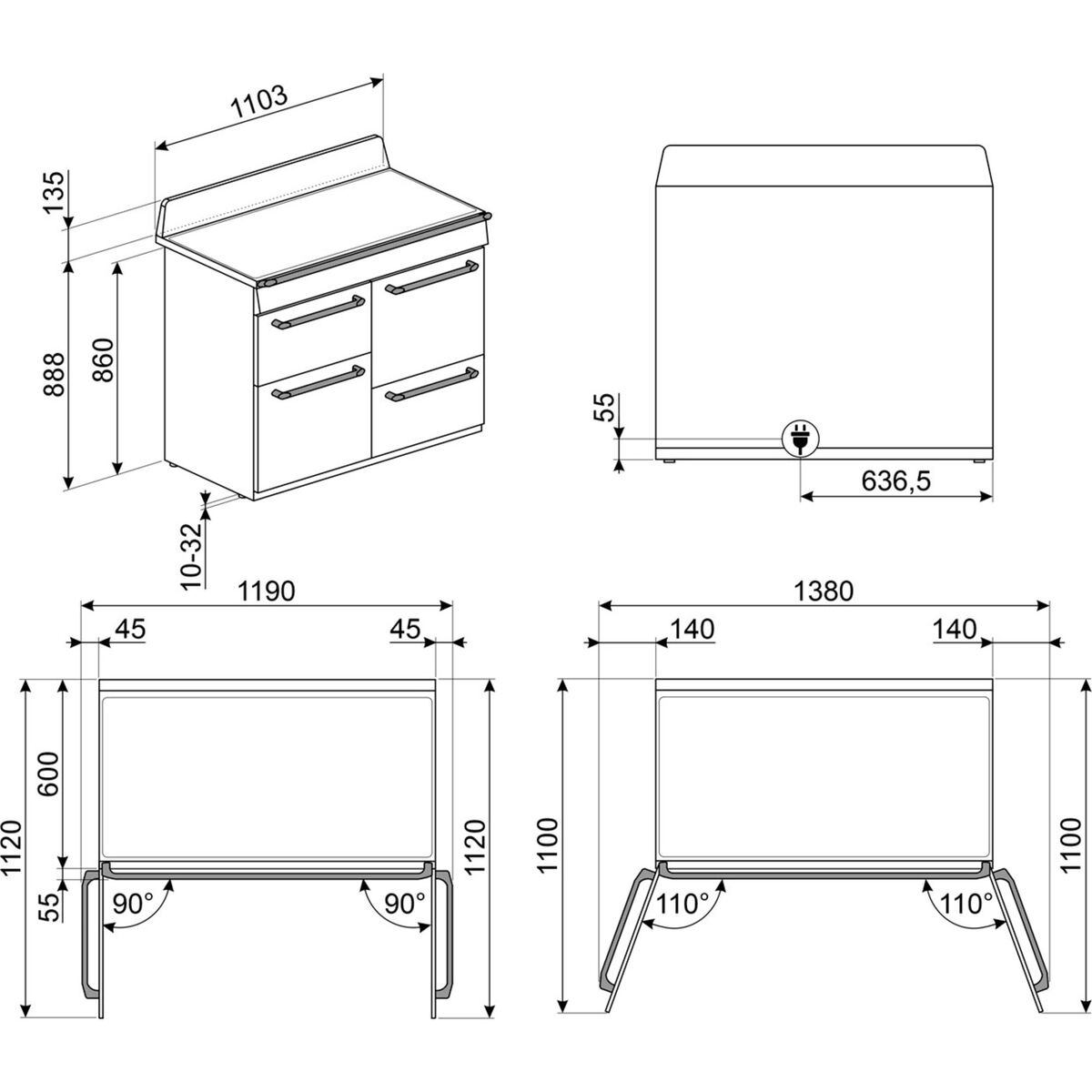 TR4110IP2 Victoria komfyr med 3 ovner 110 cm, creme