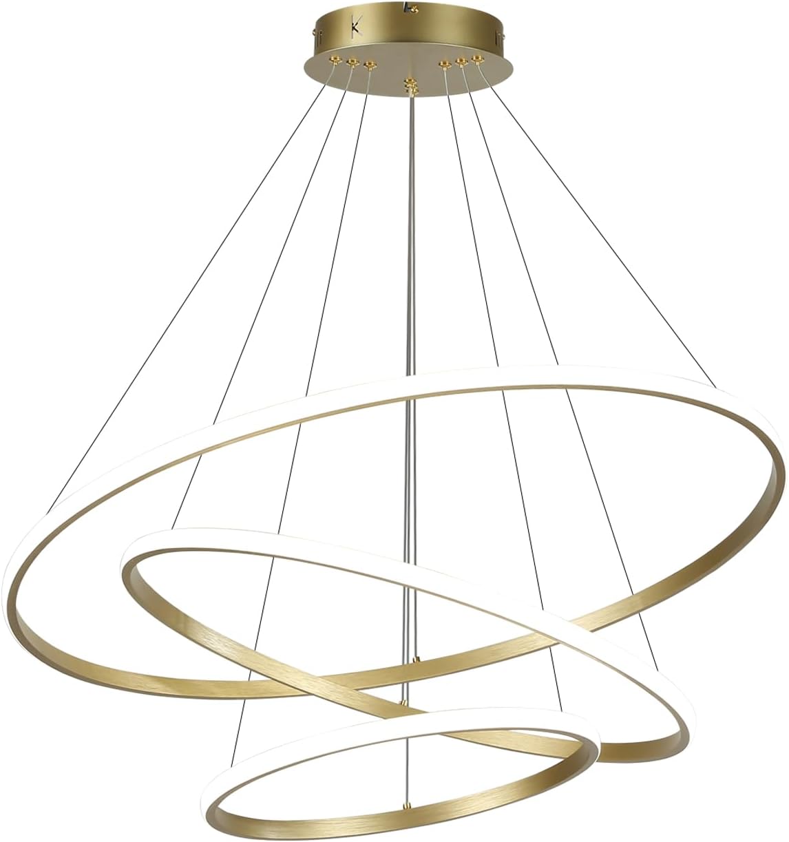 LED-Pendelleuchte, dimmbare Acryl-3-Ring-Pendelleuchte, goldene moderne Pendelleuchte, Esstisch für Kücheninsel, Esszimmer, Wohnzimmer, Schlafzimmer, Eingangshalle, hängend, 40 + 60 + 80 cm, 82 W