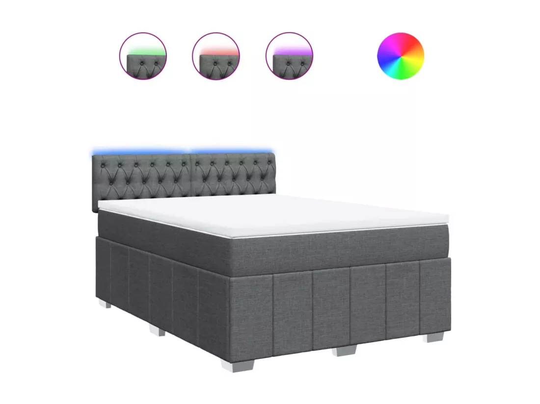 Sommier à lattes de lit avec matelas Gris foncé 160x200cm Tissu