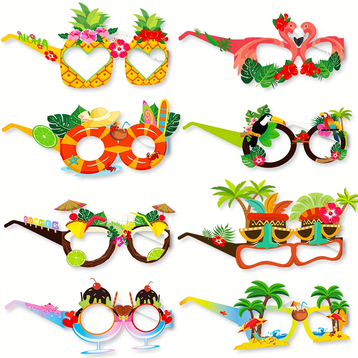 (8er Set) Photo Booth Sommer Brillen Party Fotorequisiten Foto Accessoires Dekorationen für lustige Bilder - Hawaii