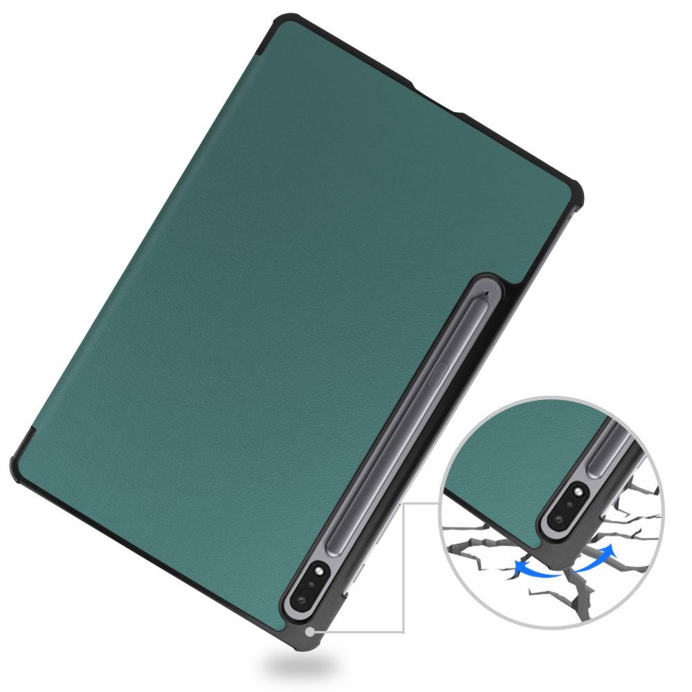 Samsung Galaxy Tab S10  Plus Flipcase Hülle Ledertasche mit Aufstellfunktion Litchi Look   S-Pen Halterung - Dunkelgrün