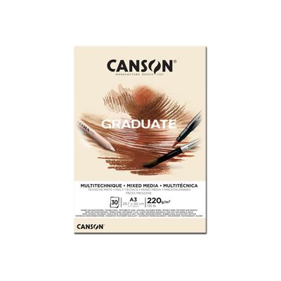 Canson Graduate Mix Media - Bloc dessin - 30 feuilles - A3 - 220 gr - naturel