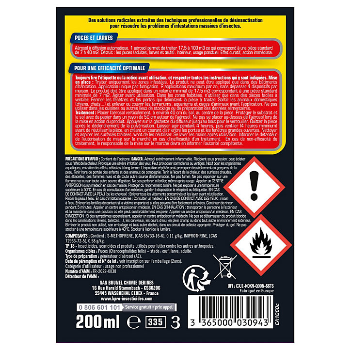 Aérosol puces et larves Kapo 200ml, 20 à 40 m2