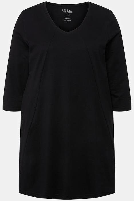 Longshirt, Ziernähte, A-Linie, V-Ausschnitt, 3/4-Arm