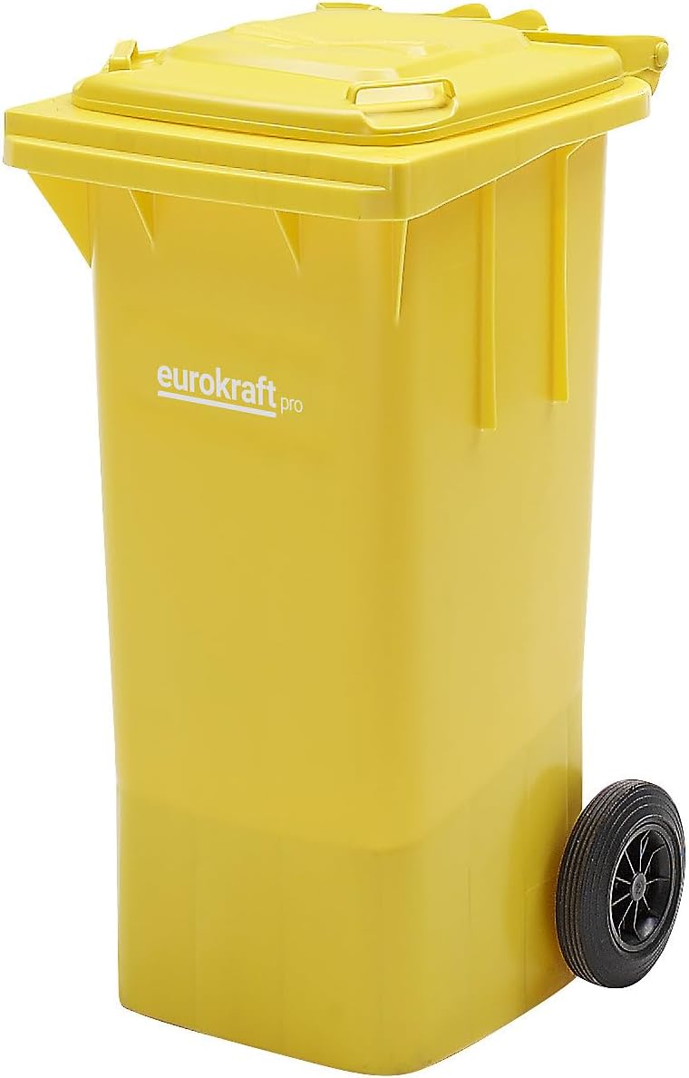 eurokraft | Mülltonne aus Kunststoff DIN EN 840 | Volumen 240 l | BxHxT 580 x 1100 x 740 mm | gelb