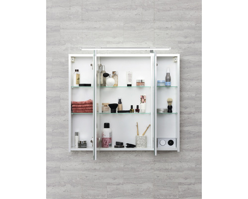 Spiegelkast van Möbelpartner Dorina, 80 x 15,7 x 75 cm, wit, 3-deurs