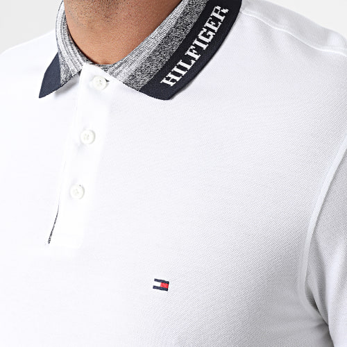 Polo Manches Courtes Slim Mouline Contrast 1679 Blanc