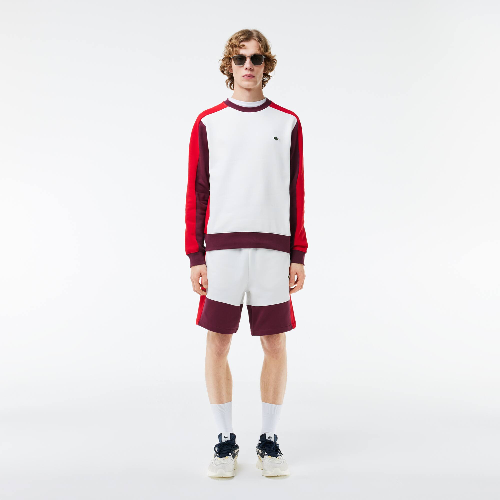 Jogger Shorts aus aufgerautem Fleece mit Colourblock Bermudas - Weiss - Lacoste - Herren