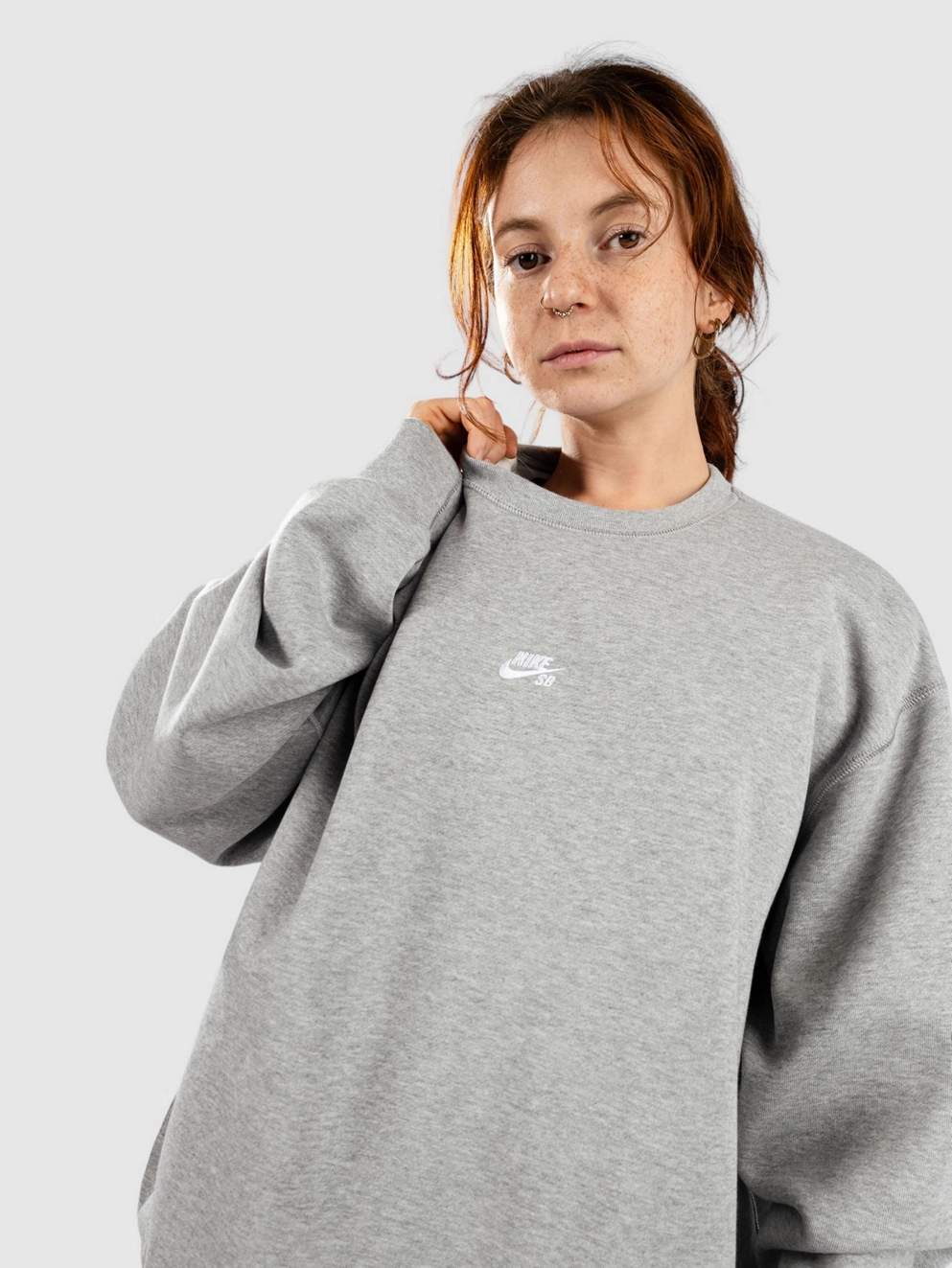 Nike SB Fleece Skate Crew Sweater dk grey heather/white