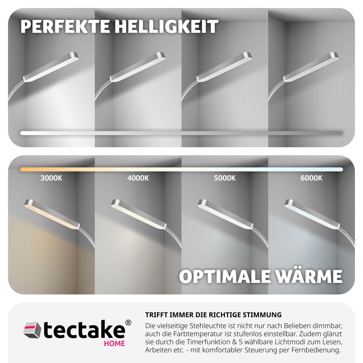 Staande lamp tectake Prisma 5 lichtstanden, LED, 12 W 22 x 176 cm