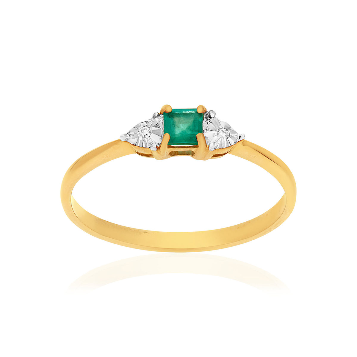 Bague or 375 2 tons émeraude et diamants