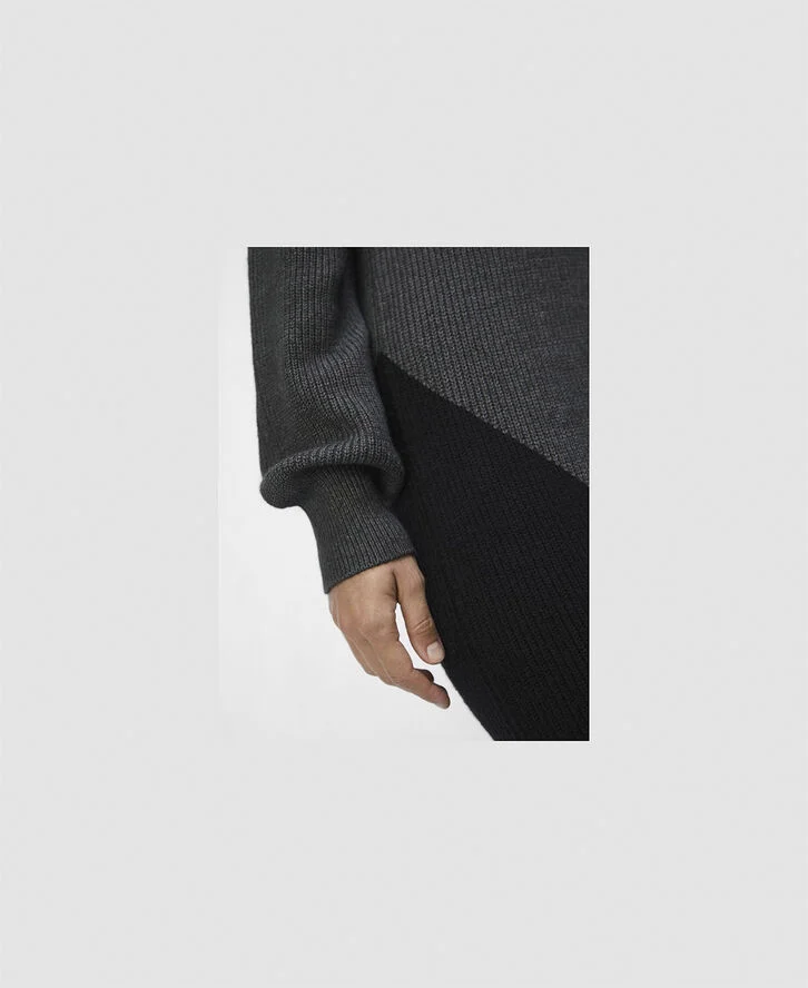 Object OBJDITTE RE L/S KNIT MIDI DRESS NOO Dark grey melange/black half body c