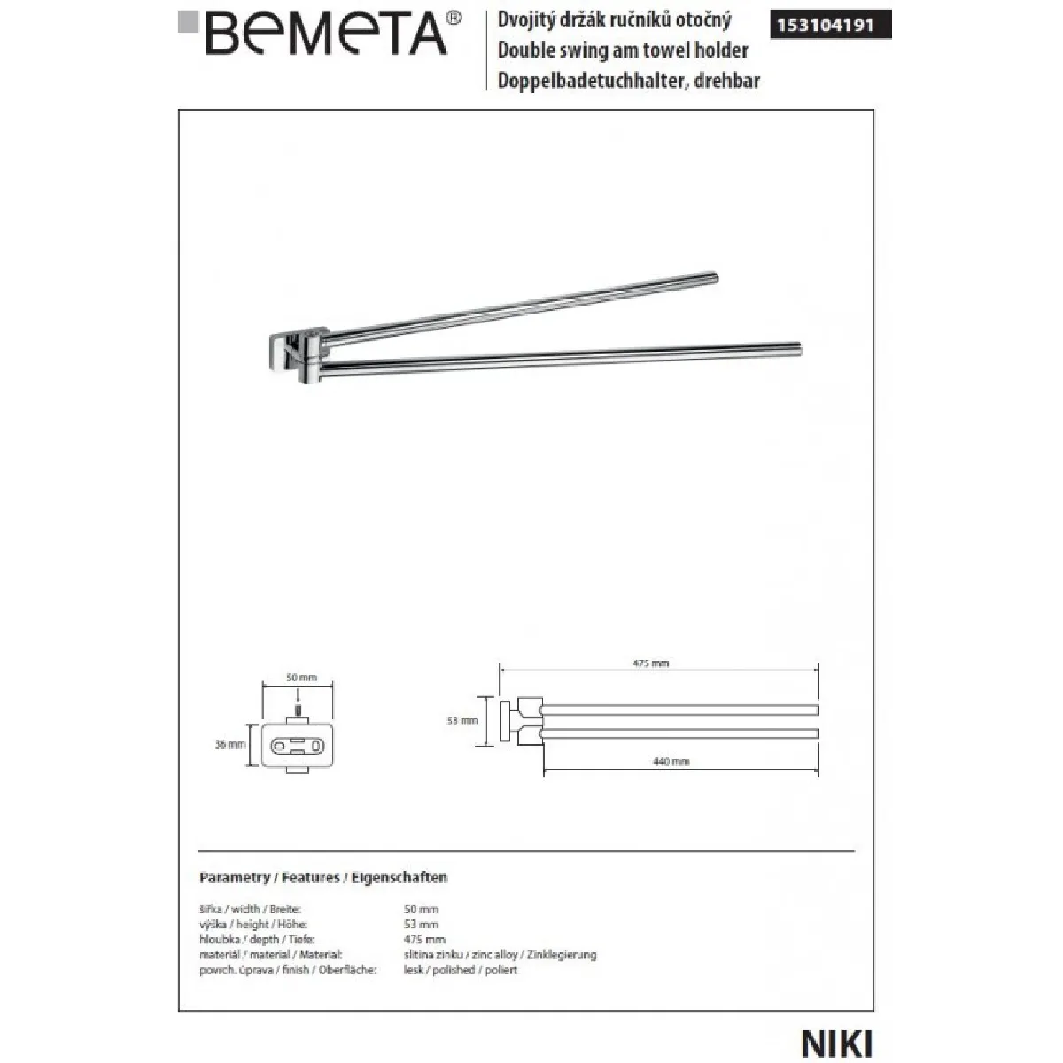 Bemeta - Maison De La Tendance Bemeta Niki porte-serviette double pivotant