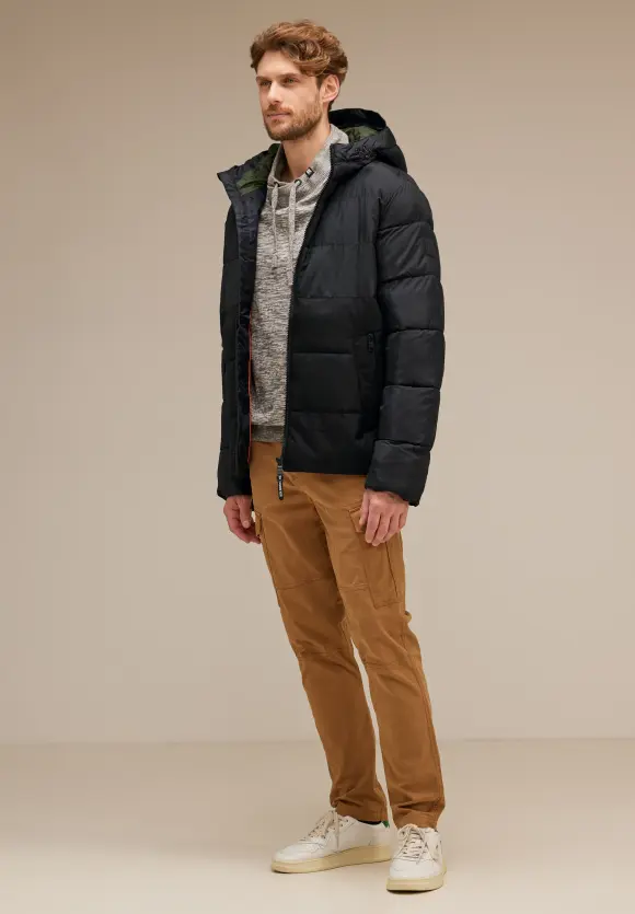 Pufferjacke im Materialmix - Black