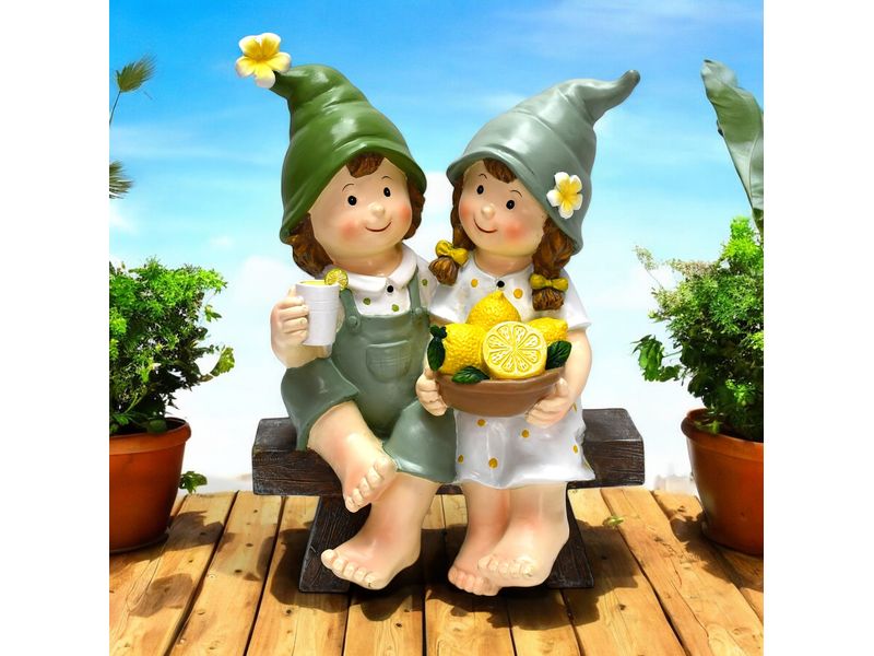 Dameco Dekofigur Kinder auf Bank sitzend Gartendekoration