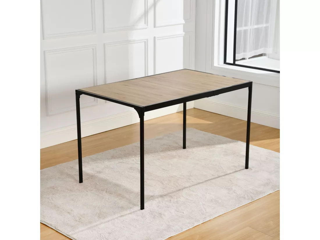 URBAN MEUBLE Table de salle à manger rectangulaire effet chêne de style industriel pieds noirs 120x75cm