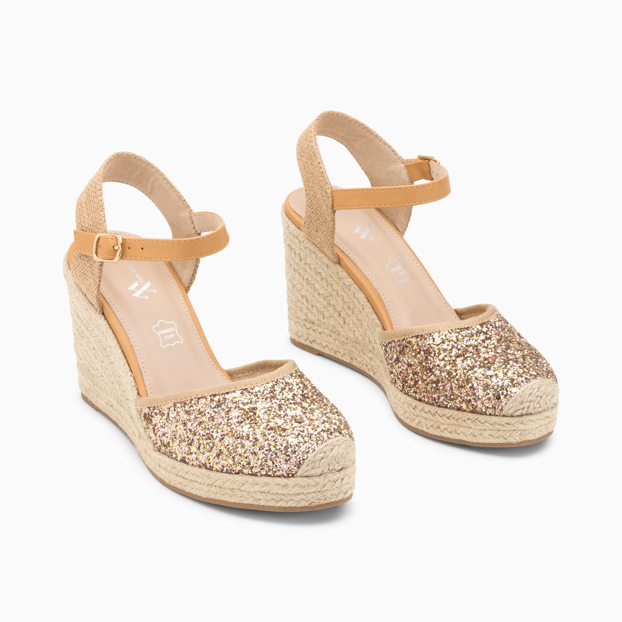 Sandales à talon, Compensées-Sandales compensées Jeanne à paillettes multicolores