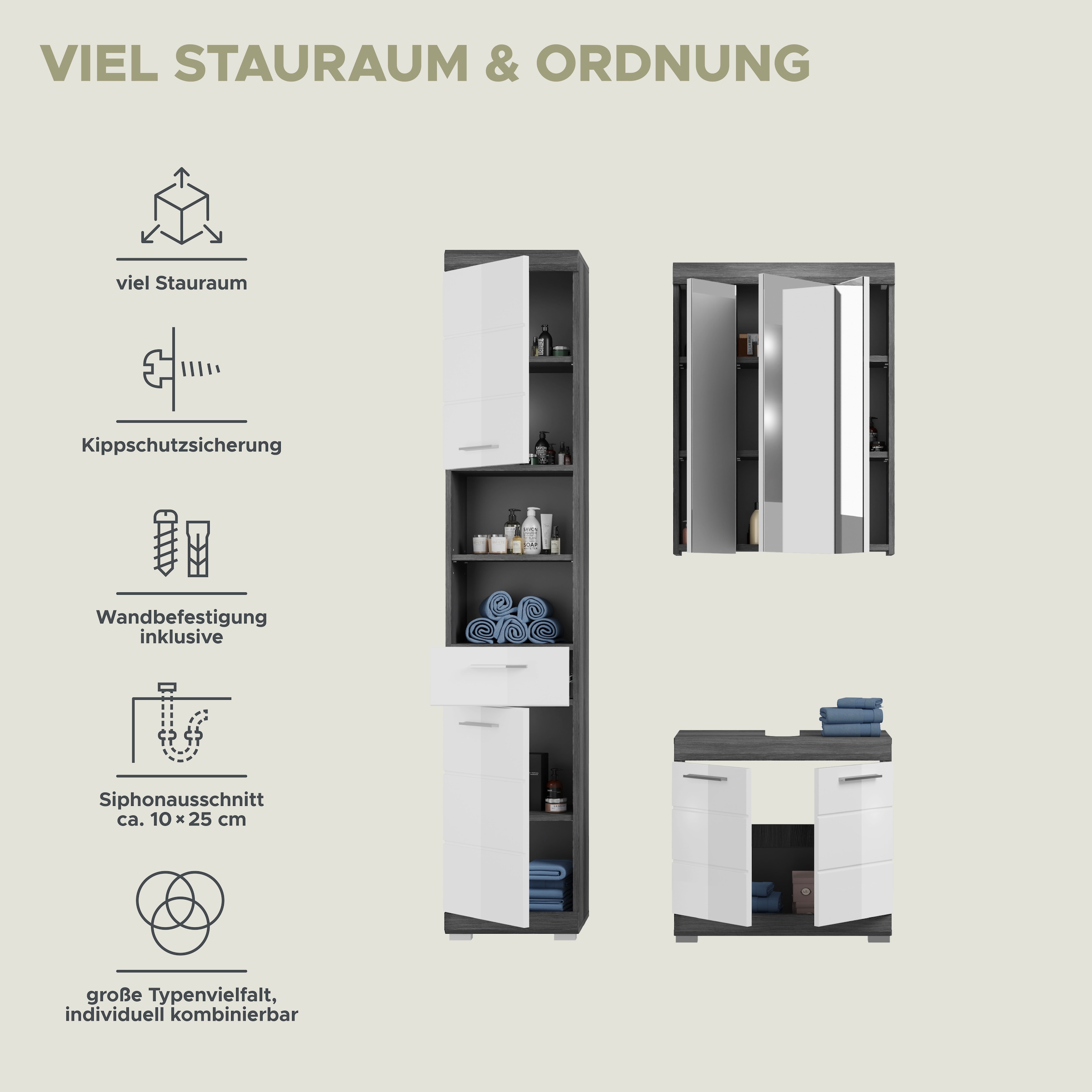 INOSIGN Badmöbel-Set »Siena, 3 teilig, bestehend aus:« Set, TOPSELLER!, 3 Stk. tlg.