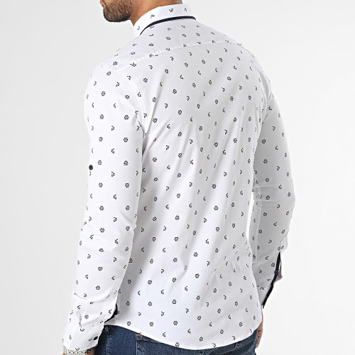 Chemise Manches Longues Blanc Bleu Marine