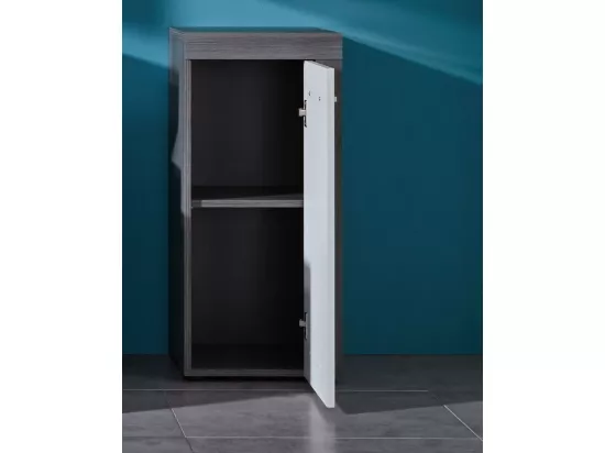 Rangement salle de bain 1 porte mélaminé blanc et gris Anide