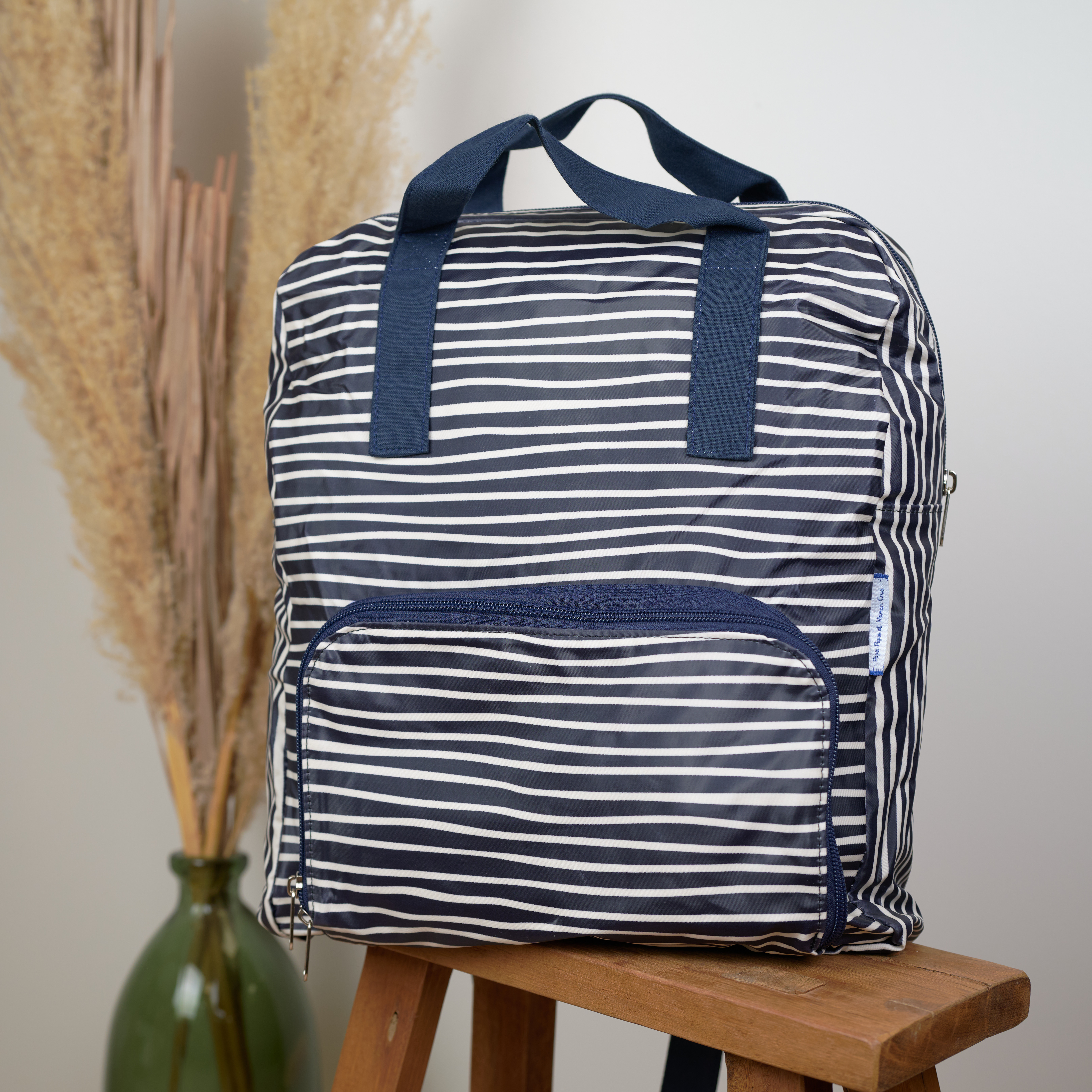 Sac À Dos Pliable Gaby Rayé Ivoire Marine
