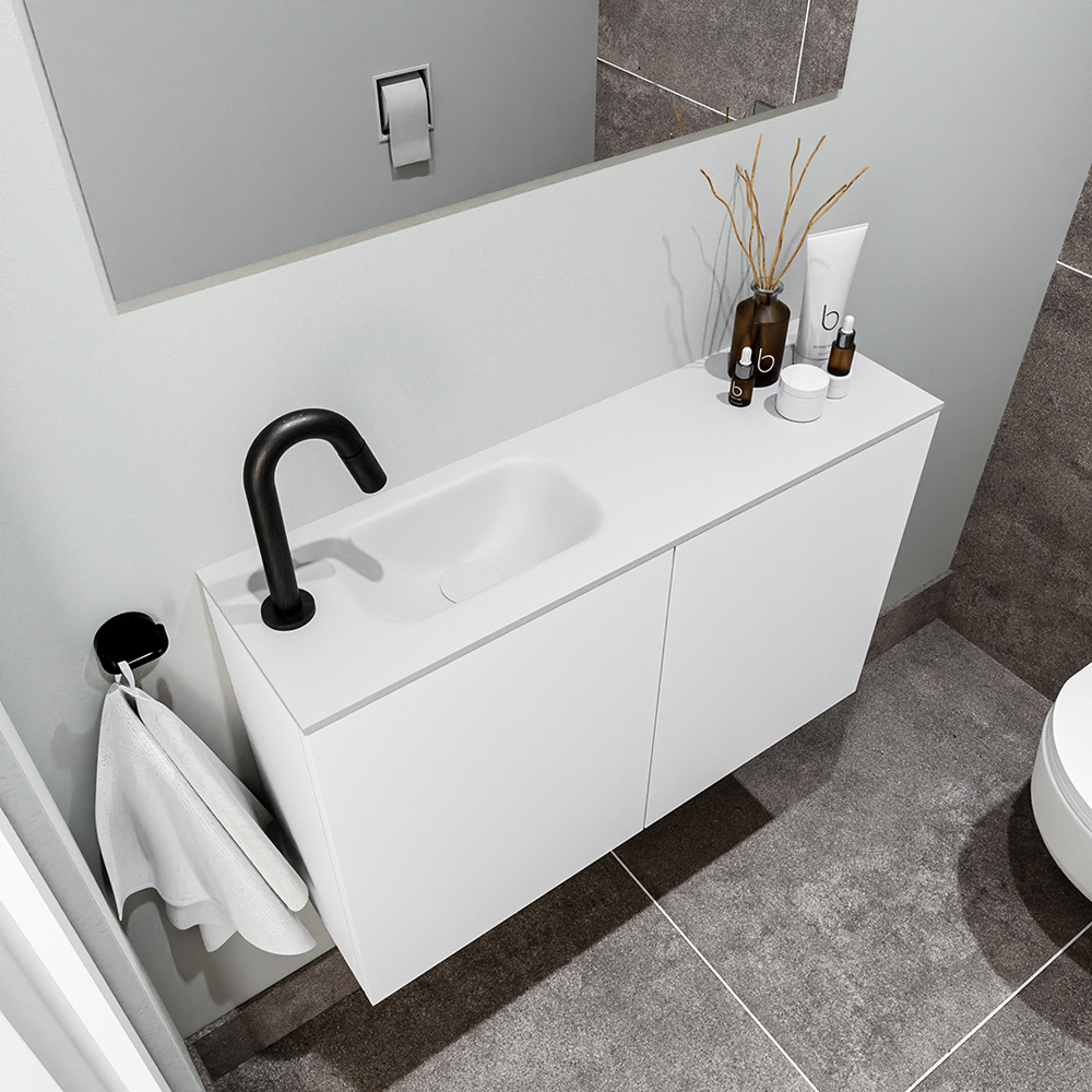 Zaro Polly toiletmeubel 80cm mat wit met witte wastafel met kraangat links