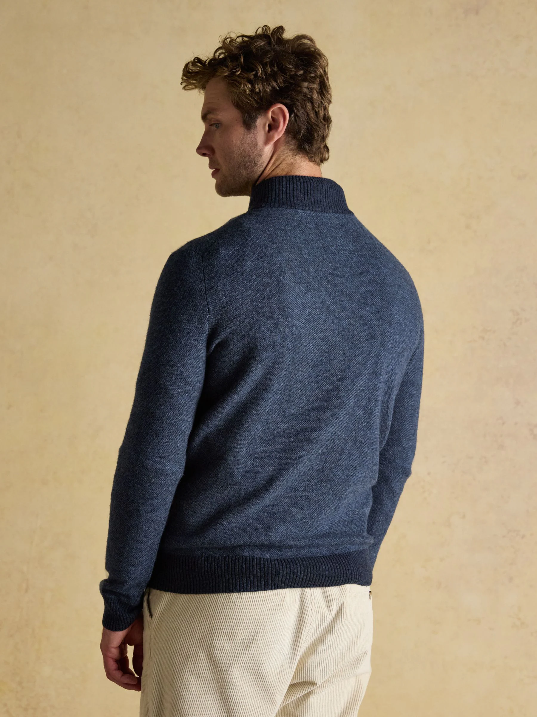 Blauw - Joules Highland Wool-Rich Button Quarter Zip Jumper