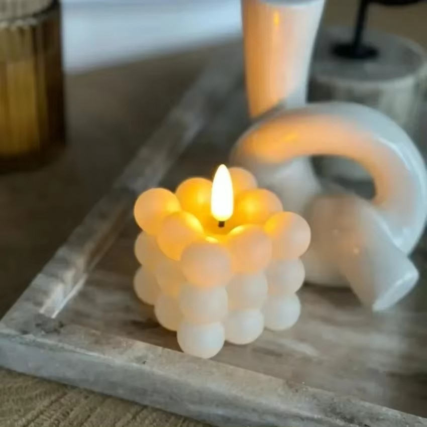 (55x75mm) LED Bubble Kerze Home Deko Stimmungsleuchte im Kerzen Würfel Design (inkl. LR1130 Batterien) - Warmweiss