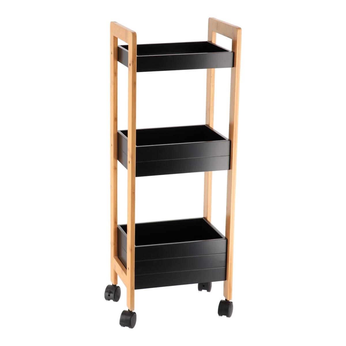 DESSERTE BAMBOU SUR ROULETTES 3 ETAGERES NOIR BAMBOU