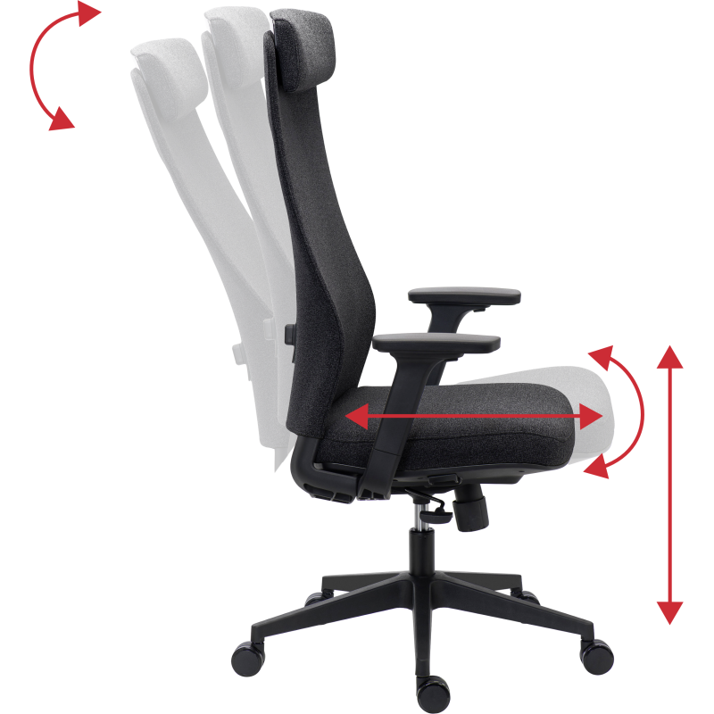 Chaise de bureau MARCEL tissu chiné - accoudoirs 3D, appui-tête, soutien lombaire, mécanisme synchrone réglage profondeur d'assise
