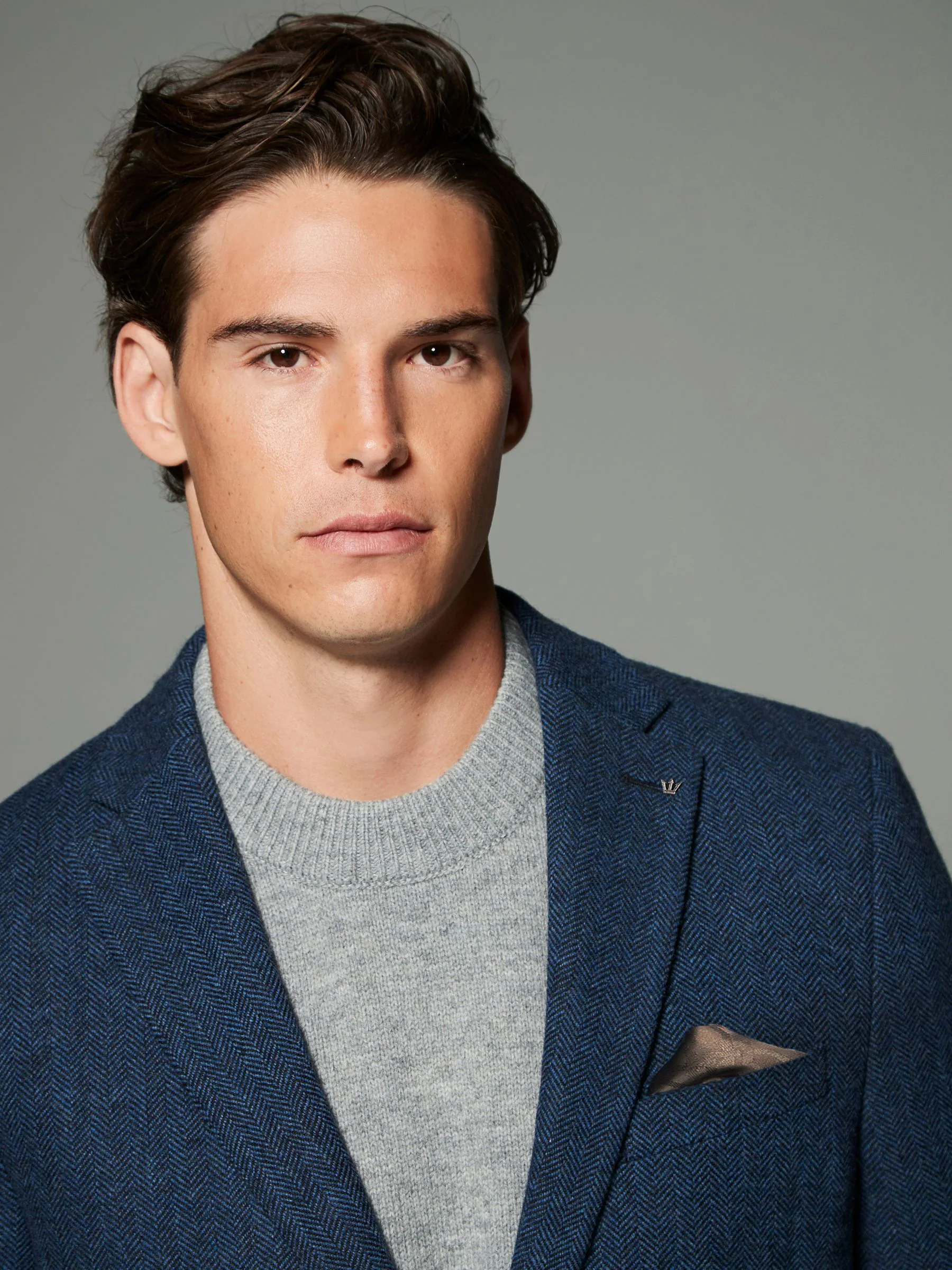 Blauw - Normale Pasvorm - Blazer met visgraatmotief en hoog wolgehalte