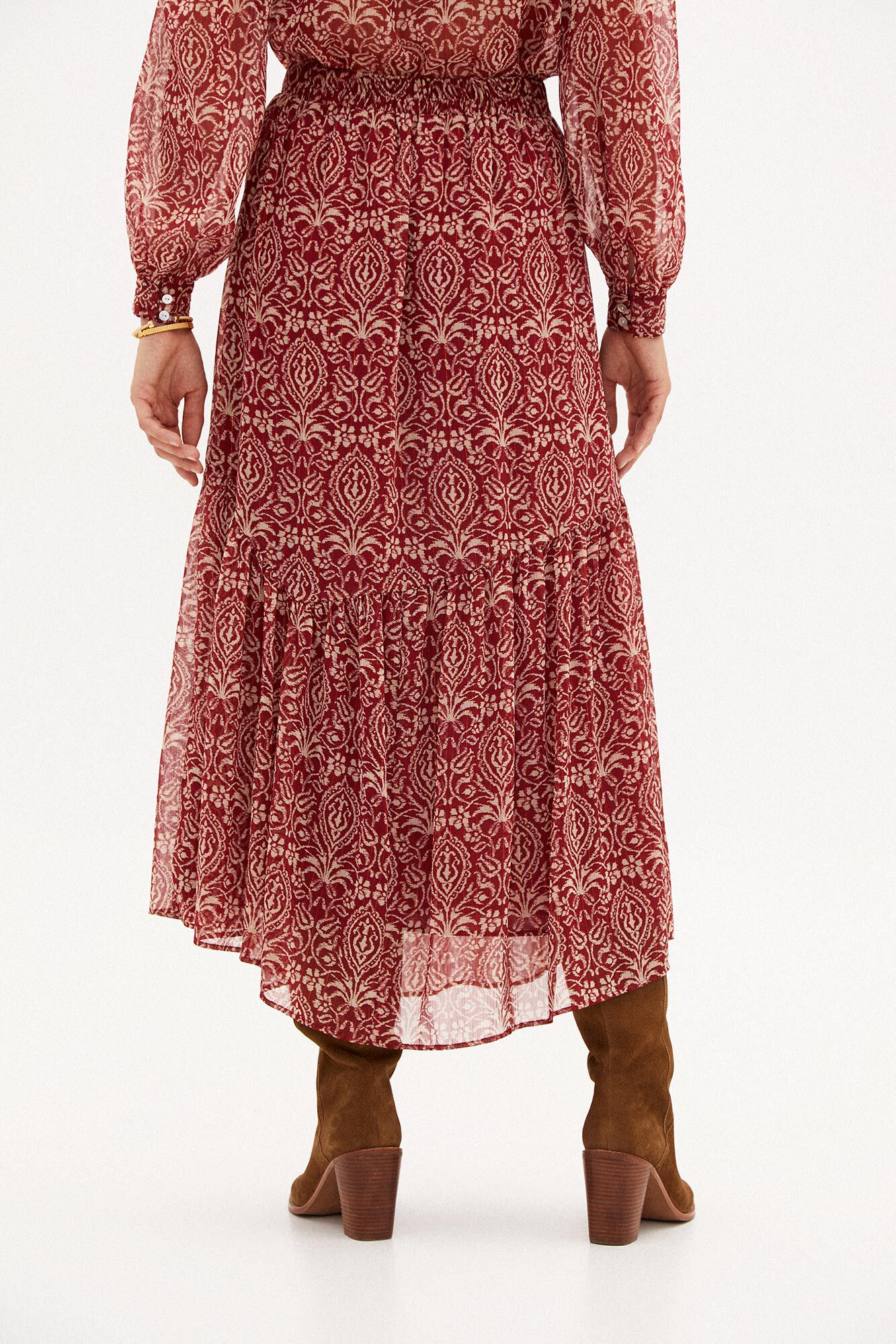 Saia midi estampada Daphne - Bege