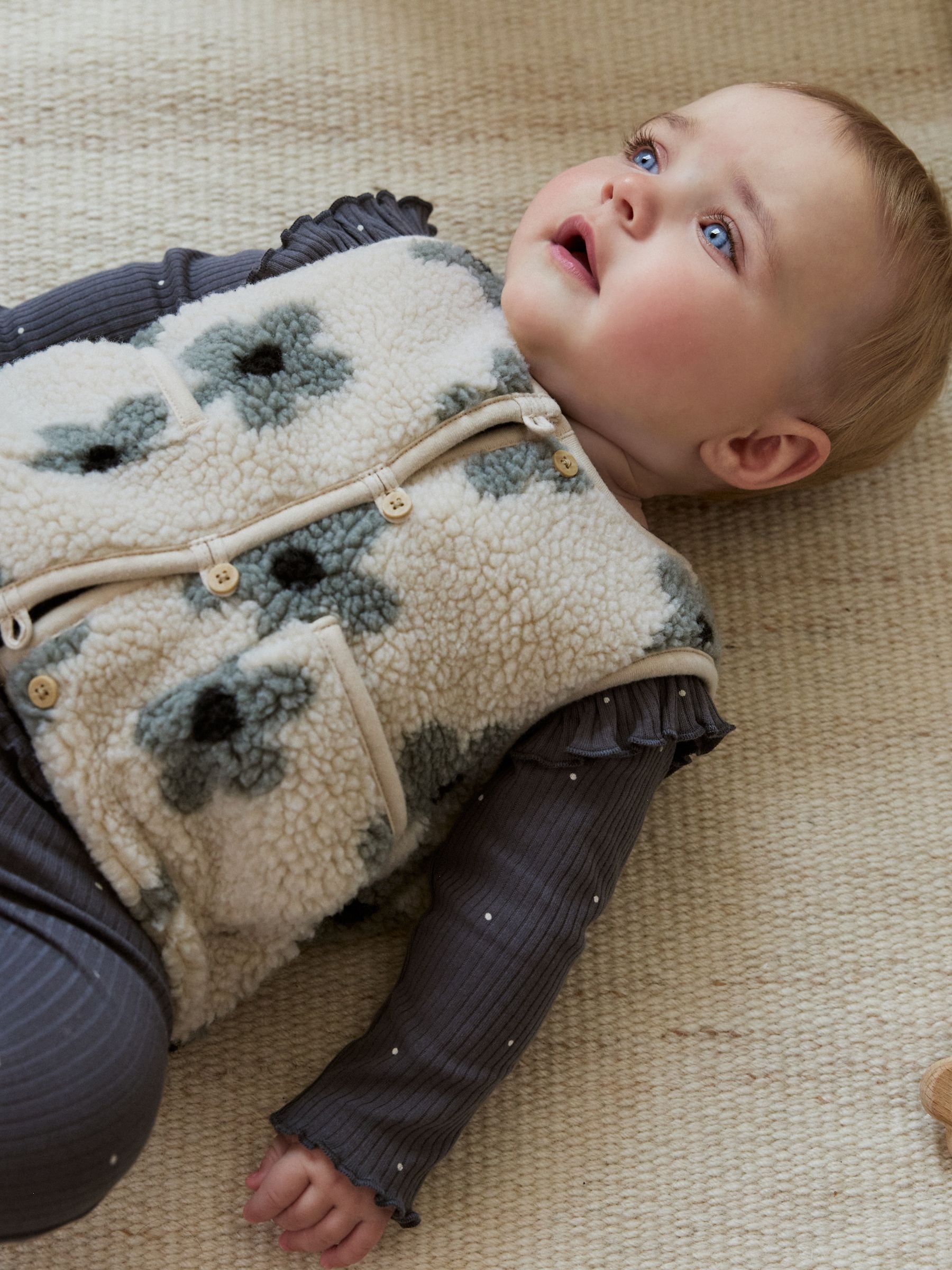 Grijs met bloemen - Babyset van top met Lange mouwen en Leggings met Bodywarmer 3 -delig (0mnd -2jr)