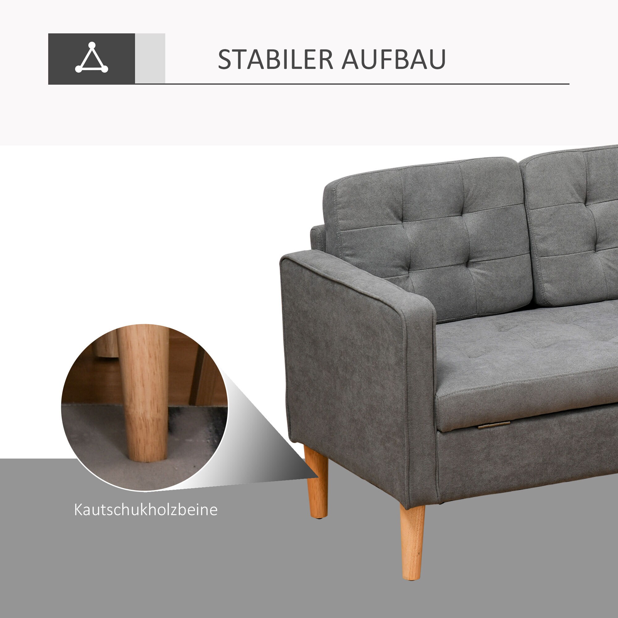 HOMCOM 3-Sitzer-Sofa mit abnehmbaren Kissen grau 166,5 x 62 x 82 cm (BxTxH)
