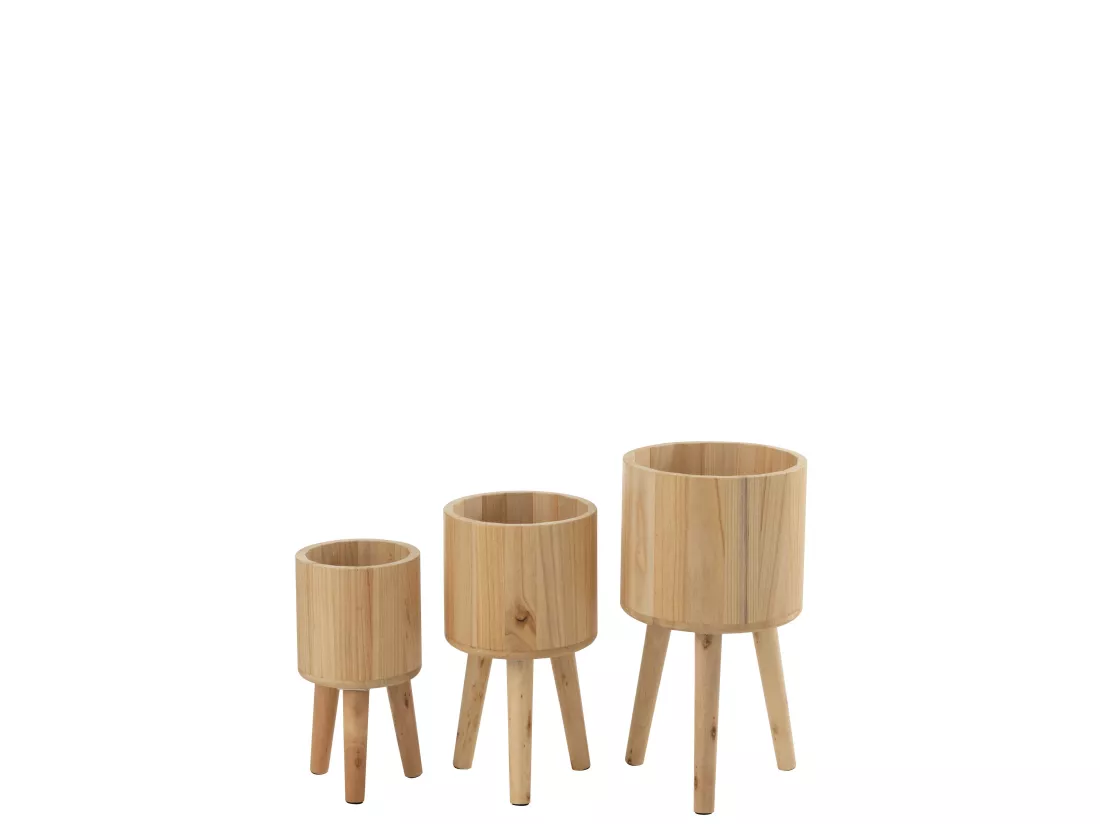 Set de trois cache pot classique bois naturel 27x27x49cm