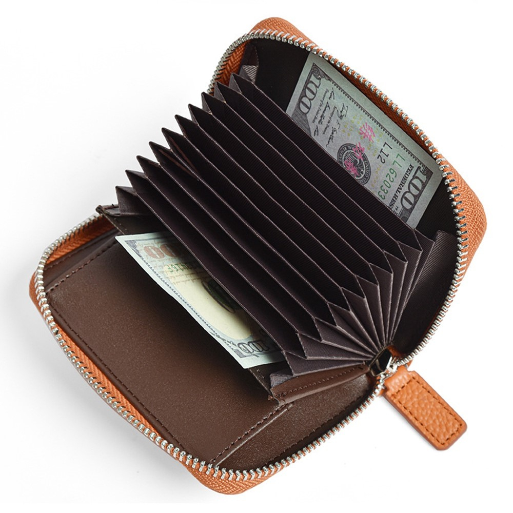 Mini Kreditkarten Echtleder Etui Geldbörse mit 13 Fächern (RFID Schutz) - Grau